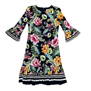 ELIZA J women’s navy blue pink orange yellow back zip ruffle shift dress size 4